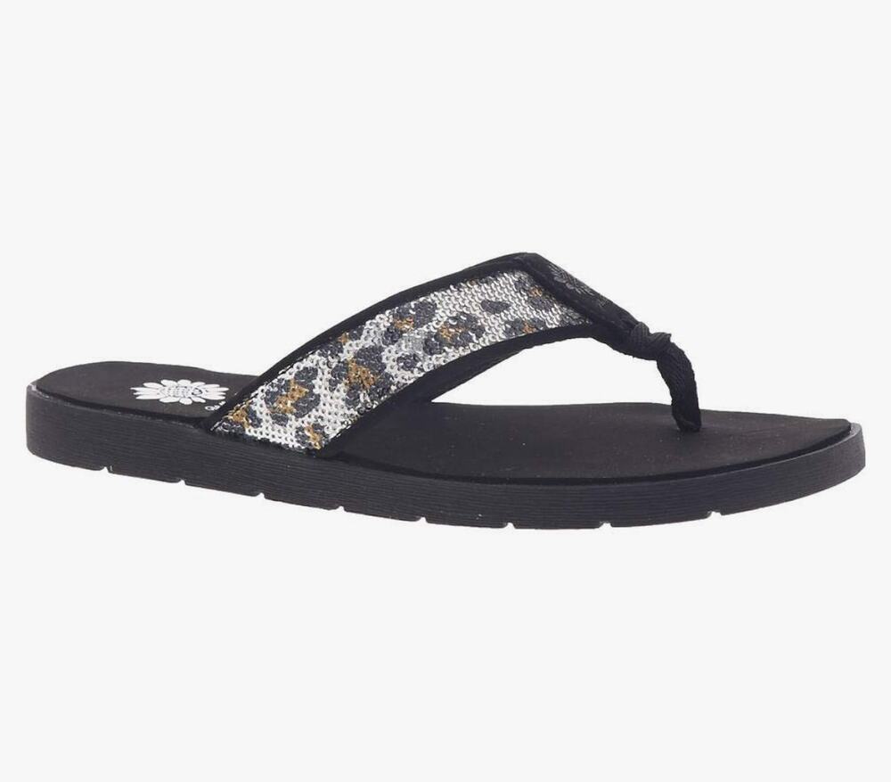Yellow Box Flip Flops Densel Women's 6 Silver Cheetah Beach Travel New